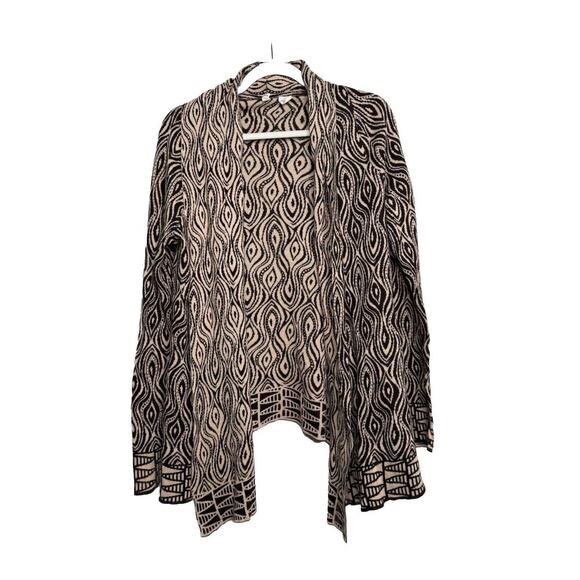 MOTH Anthropologie The Eyes Have It Brown/Cream Open Cardigan Sz M Cotton/Linen - Picture 1 of 10